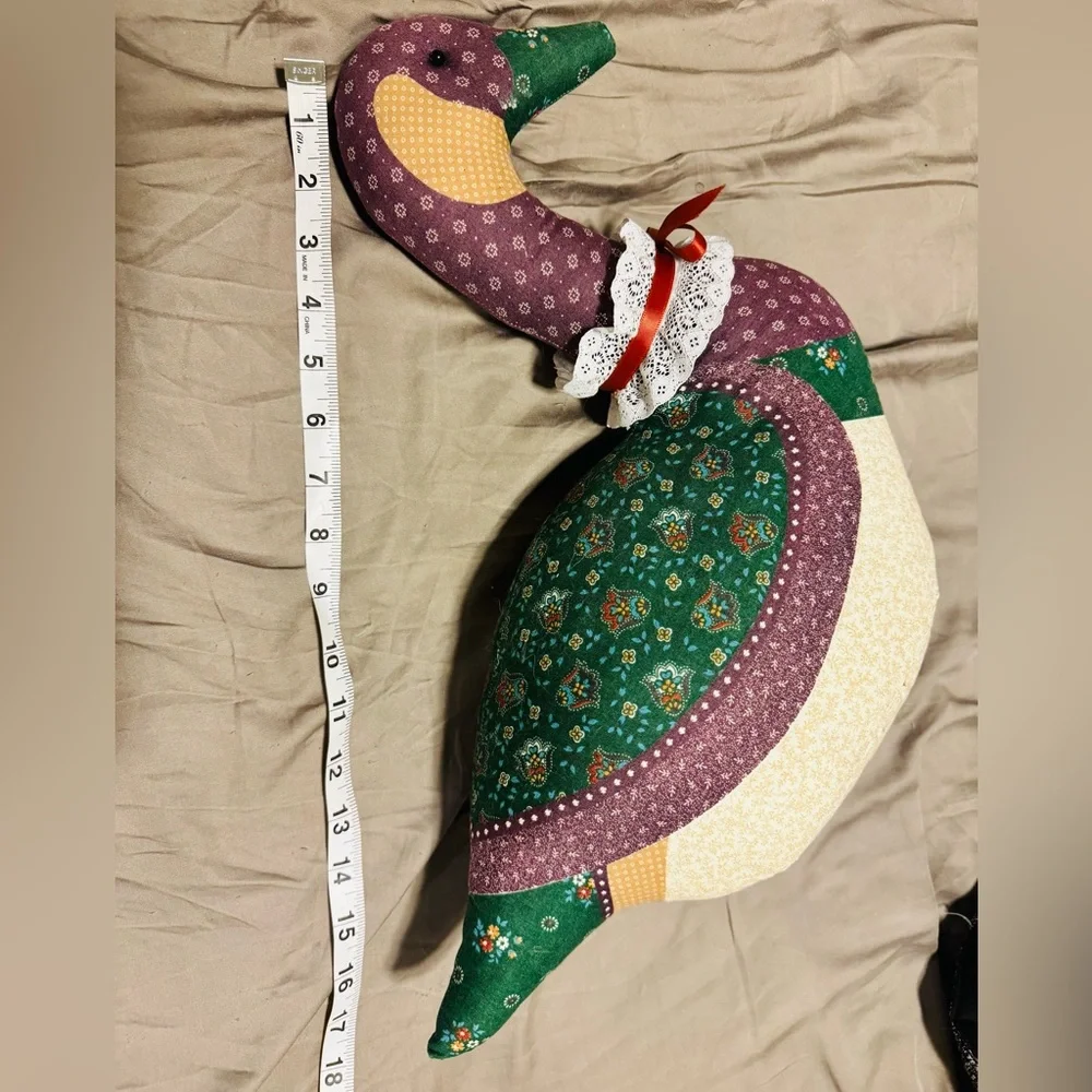 VTG Patchwork Fabric Goose Pillow Handmade 18” Granny Core